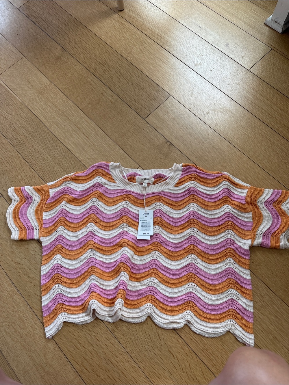 l*space womens Crochet Wave Crop Top in Pink, Orange & Cream